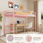 Loft Bed Twin Size with Removable Ladder & Full Safety Guardrail, Twin Loft Bed Heavy-Duty Metal Frame 400 Lbs Weight Capacity, Space Saving
