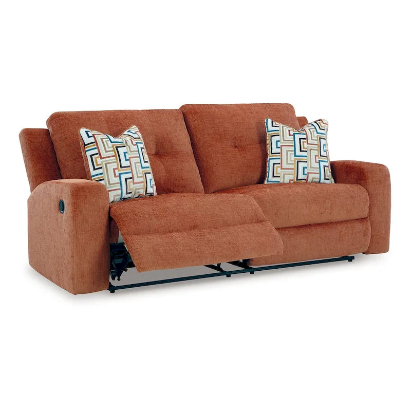 87 Manual Recliner Sofa with Tufted Back & 2 Accent Pillows | Spice Orange