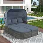 Outdoor Gray Wicker Daybed with Cushions and Retractable Canopy