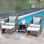 Sunsitt 5pc Outdoor Conversation Chair and Ottoman Set with Coffee Table White