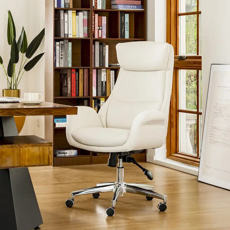Glitzhome 48-inch Mid-century Adjustable Swivel Faux Leather Office Chair