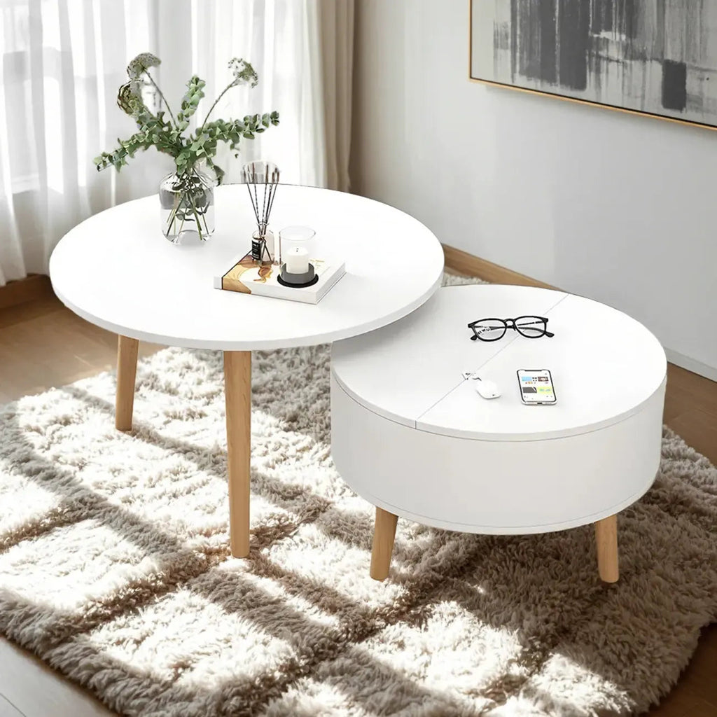 Black White Modern Round Wood Coffee Table with Storage