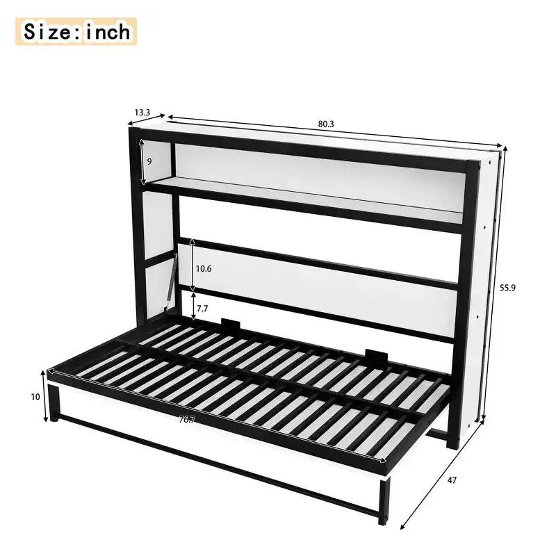 Twin Size Murphy Bed with Shelves, Metal Wall Bed with Foldable Design for Small Space