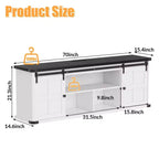 70 TV Stand for 75 Inch TVs, Farmhouse Entertainment Center with Sliding Barn Doors and Storage Cabinets, Modern Media TV Console Table