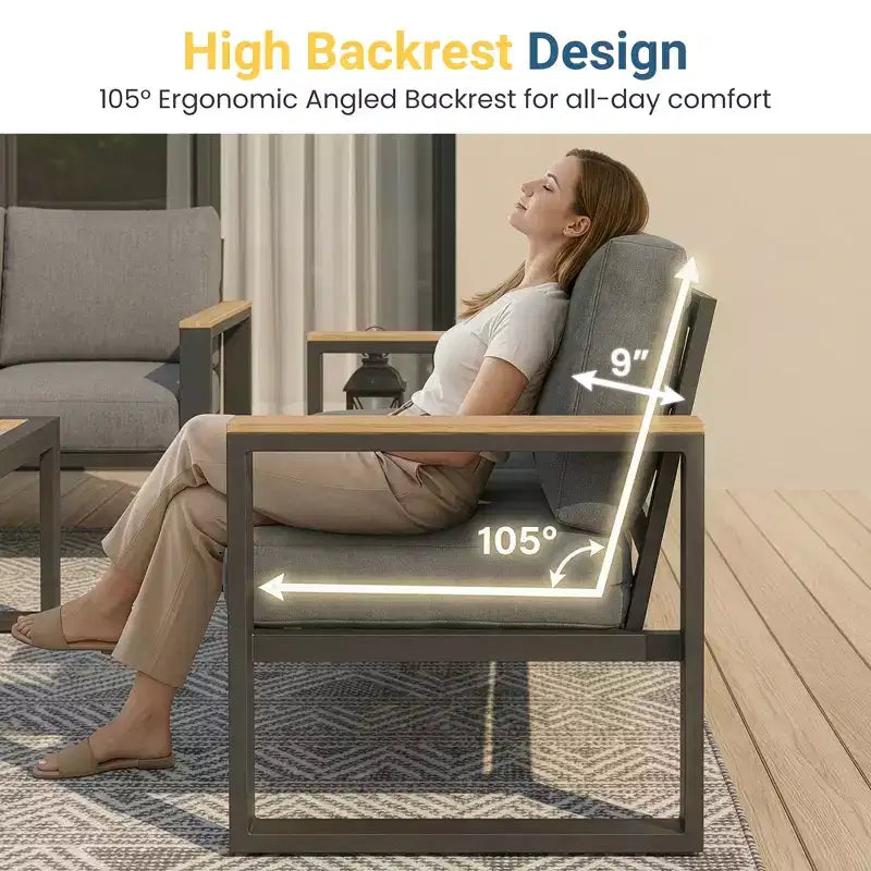 Heynemo Aluminum Outdoor Armchair, 2 Pieces All-Weather Metal Patio Single Sofa, Patio Conversation Set for Porch Backyard Garden