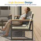 Heynemo Aluminum Outdoor Armchair, 2 Pieces All-Weather Metal Patio Single Sofa, Patio Conversation Set for Porch Backyard Garden