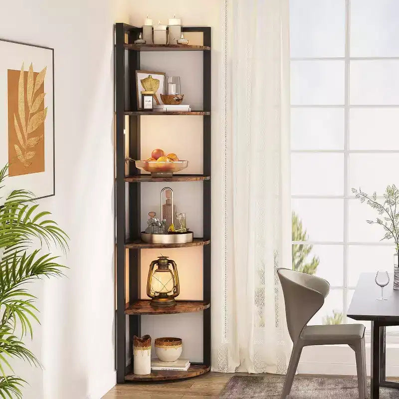 LITTLE TREE 70.9 6 Tier Corner Bookshelf Rustic Brown