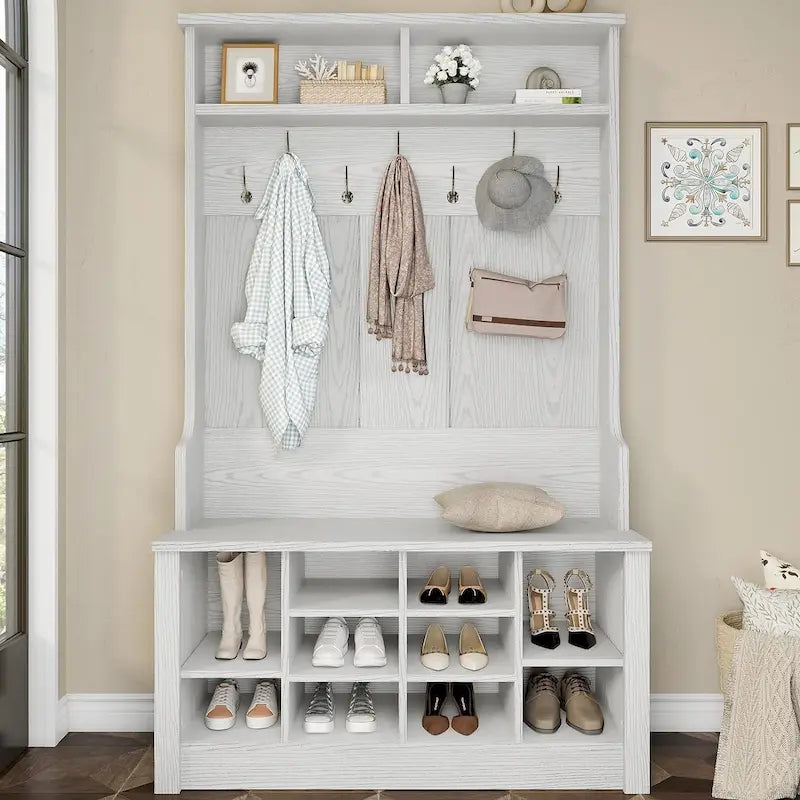 Hall Tree Storage Bench 3-in-1 Entryway Bench Coat Rack