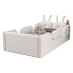 Whisen Twin Platform Bed, Kids Floor Upholstered Bed Frame with Rabbit Cushion, Removable Side Rails
