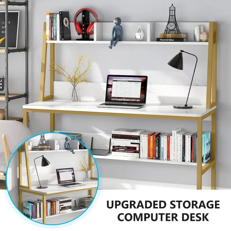 47 Inch Modern Computer Desk with Hutch and Bookshelf