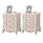Traditional White Wood Carved 3-Drawer Nightstand