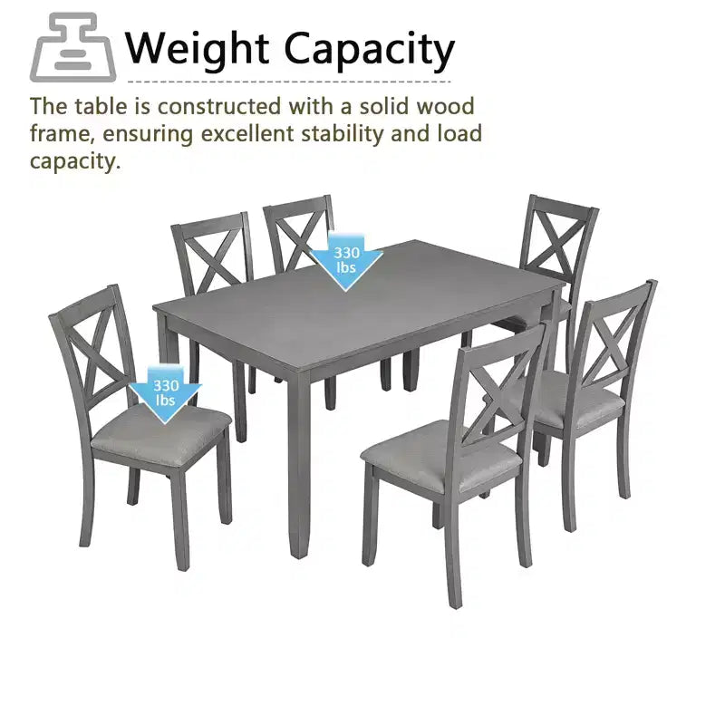 GDFStudio Loren Modern 7-Piece Solid Wood Upholstered Dining Table and Chairs Set