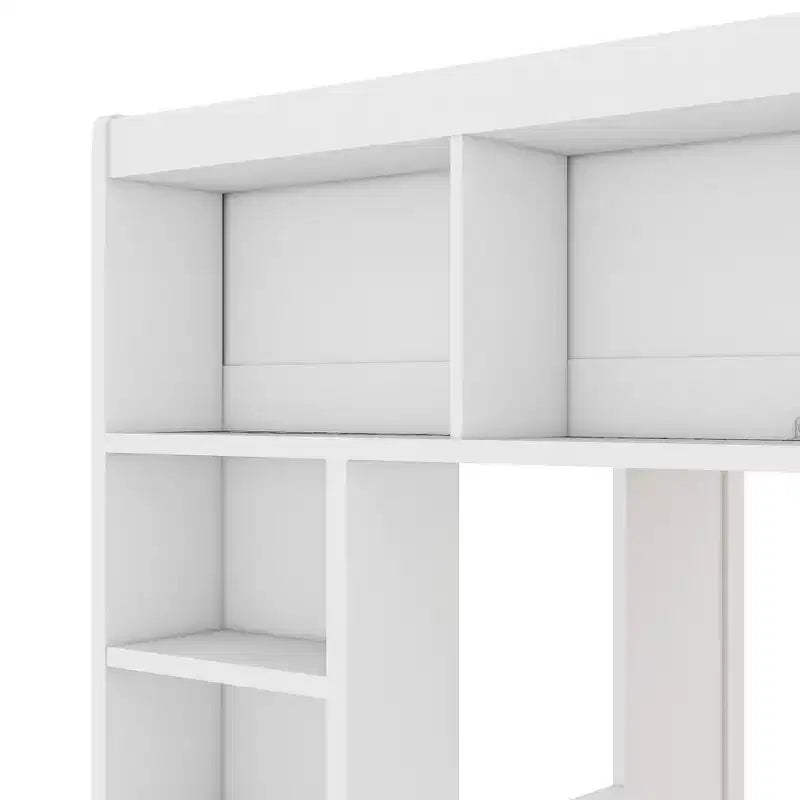 Whisen Queen Size Wooden Loft Bed Frame with Storage Cabinets and Shelves