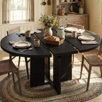 47-63 Extendable Round Dining Table for 4-8, Farmhouse Wood Expandable Kitchen Table with Metal Frame, Oval Space Saving for Apartment, Retro Gray