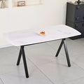 GDFStudio Daniela Modern Tempered Glass Rectangular Dining Table with Marble Design and Metal Legs