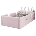 Whisen Twin Platform Bed, Kids Floor Upholstered Bed Frame with Rabbit Cushion, Removable Side Rails