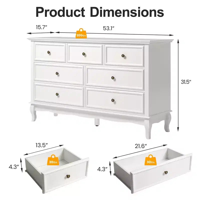 7 Drawer Dresser with Solid Wood Legs