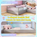 L-Shaped Double Twin Beds House Platform Beds with Window & Fences ¡ª Gray/White