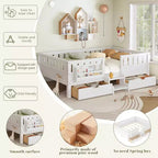 Bellemave Queen Size Toddler Bed with 14 Safety Guardrails, Space-saving Bed Frame with Built-in Bookshelves & 2 Under-Bed Storage Drawers