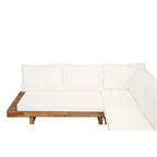 L-shape Sectional Sofa Set Patio Couch Set with Table, Wooden Lounge Chaise Sofa Outdoor 4-piece Conversation Sets