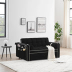 Velvet Convertible 55 2-Seater Sleeper Sofa with Pull-Out Bed, Adjustable Recline, Side Pockets, and Phone Holder
