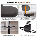 Home Imports Emporium Drafting Stool  Adjustable Swivel Faux Leather Stool with Footrest & Back Support