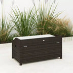 Outdoor Wicker Storage Bench with Storage & Cushion