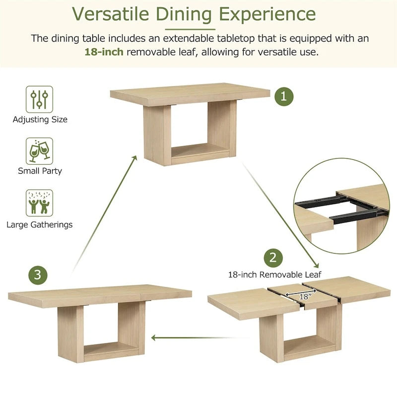 Contemporary 6-Piece 78inch Extendable Pedestal Dining Table Set