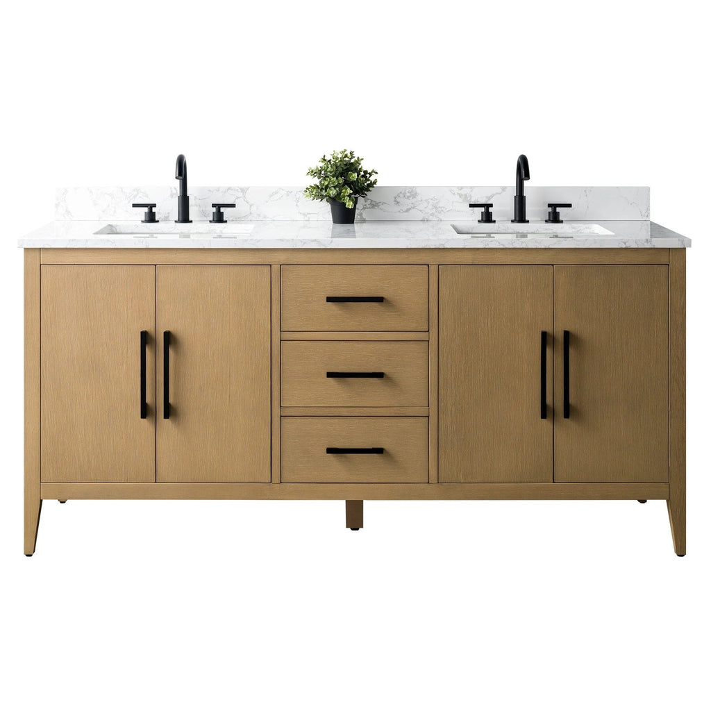 Vanity Art 72 Double Sink Bathroom Vanity Cabinet with Engineered Marble Top