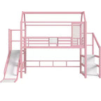 House Loft Bed with Slide and Storage Stairs - Metal Frame for Kids and Teens