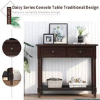 The Misty Moon Daisy Series Console Table Traditional Design with Two Drawers and Bottom Shelf (Espresso)