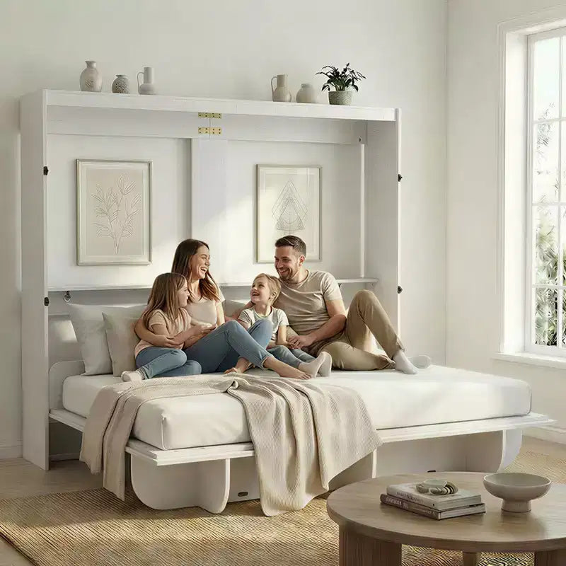2-in-1 Invisible Murphy Bed with Shelf Storage, Queen Size, Natural Wood (Mattress Not Included)