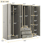 6-Doors Wooden Wardrobe Storage with 3 Big Drawers for Bedroom