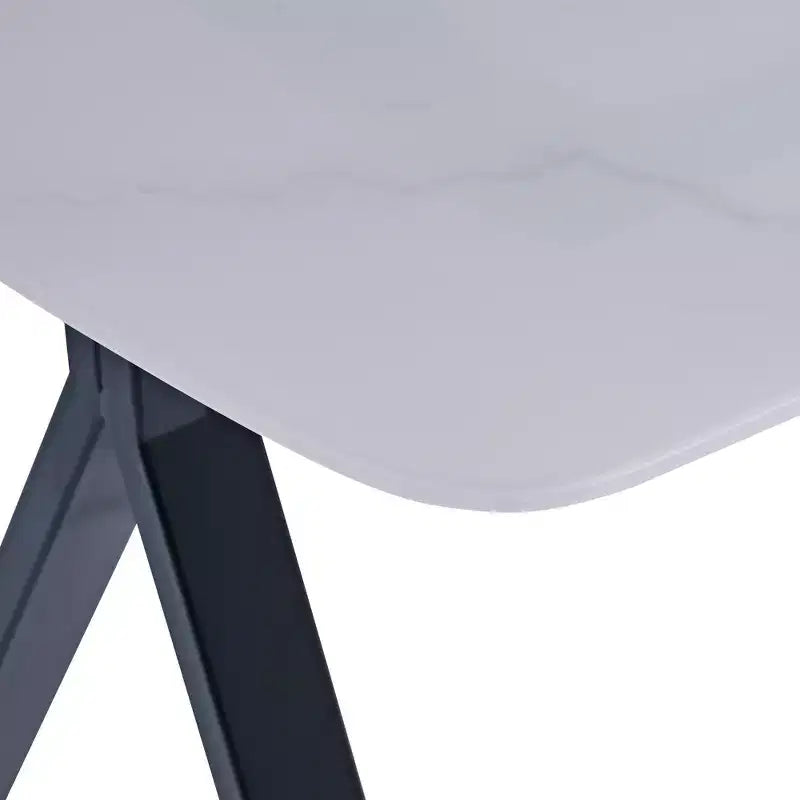 GDFStudio Daniela Modern Tempered Glass Rectangular Dining Table with Marble Design and Metal Legs