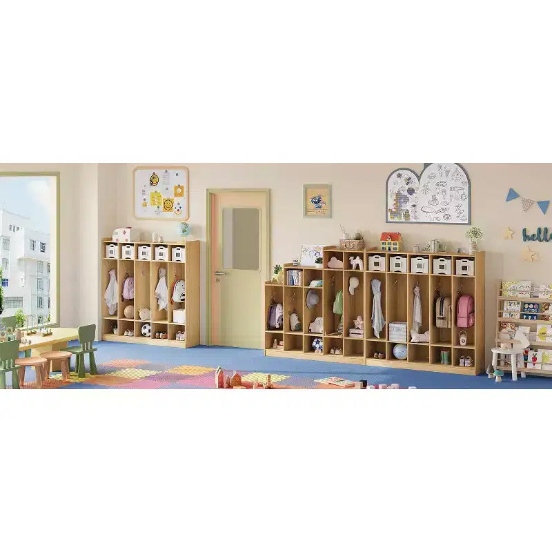 5-Section Classroom Coat Locker with 10 Cubbies, Cubby Storage Organizer with 10 Hooks for Home, School, Nursery, Kindergarten