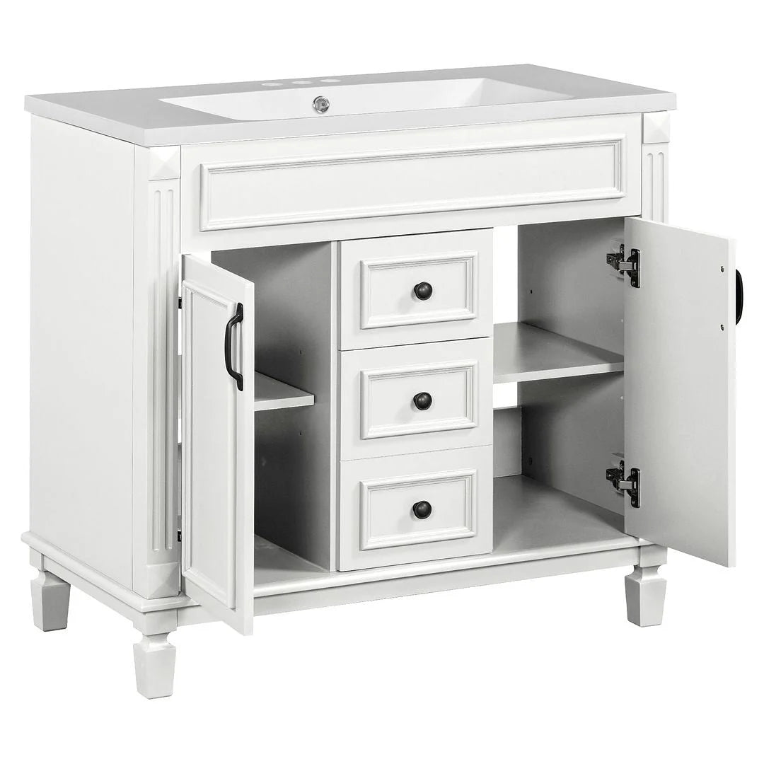 36 Modern Bathroom Vanity with Top Sink and Mirror Cabinet,2 Doors and 2 Drawers