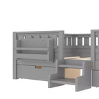 Bellemave Queen Size Toddler Bed with 14 Safety Guardrails, Space-saving Bed Frame with Built-in Bookshelves & 2 Under-Bed Storage Drawers