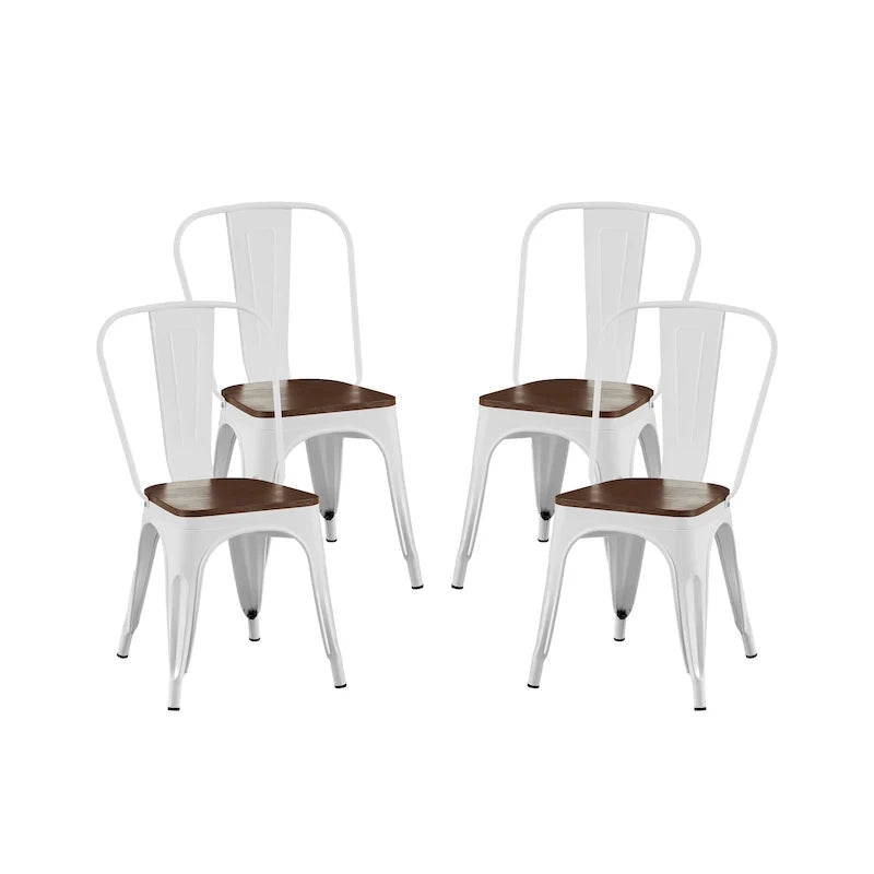 Wooden Seat Industrial Metal Stackable Dining Chair Set