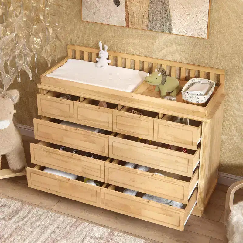 Homsee Solid Pine Wood Diaper Changing Table & Dresser: Removable Station,Drawer Storage, All-in-One Nursery Essential for Parents