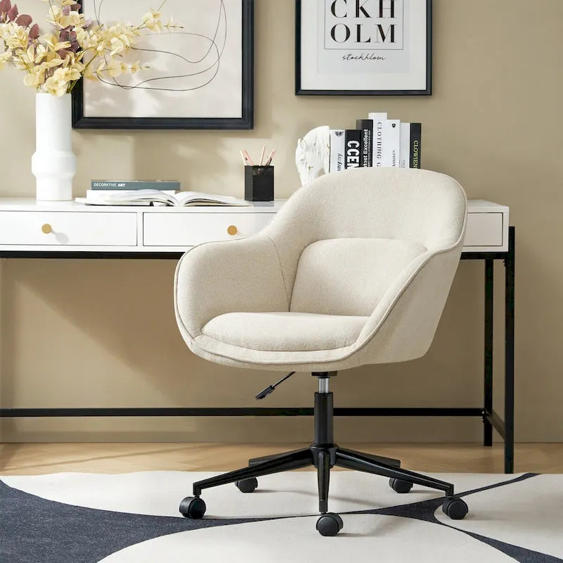 Victoria Curved Backrest 0ffice Chair Rotatable With Casters And Metal Base by HULALA HOME