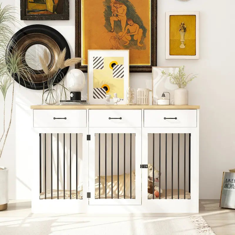 Modern Large Dog Crate with Storage Drawers - Elegant Espresso Finish