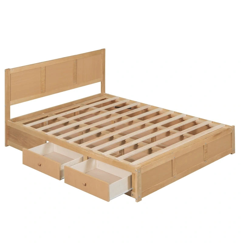 Wood Platform Bed with Underneath Storage and 2 Drawers