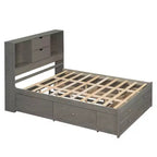 Queen Size Platform Bed with Storage Shelf and 8 Drawers, Easy Assembly