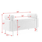 Upholstered Linen Storage Bench with Cylindrical Arms and Gold Metal Legs