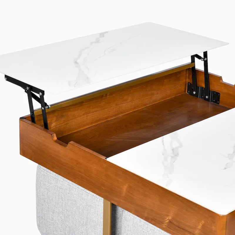 Lift Top Coffee Table with Hidden Storage and 4 Ottomans