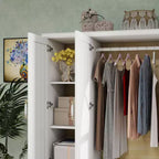 White Wood 61.42 in. Armoire with 2 Drawers, Hanging Rod and Shelves