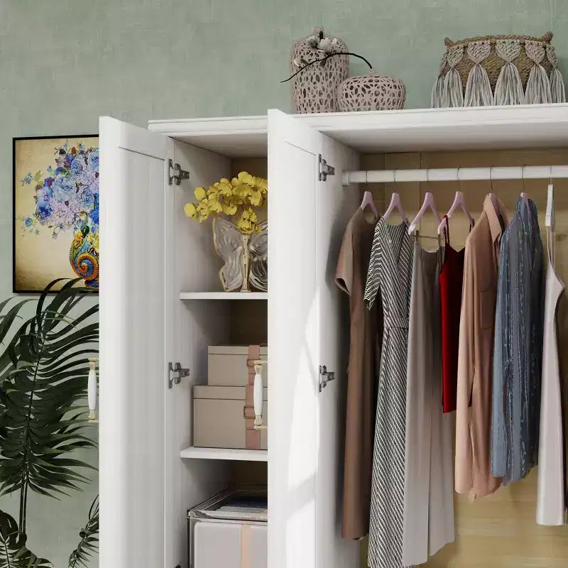 White Wood 61.42 in. Armoire with 2 Drawers, Hanging Rod and Shelves