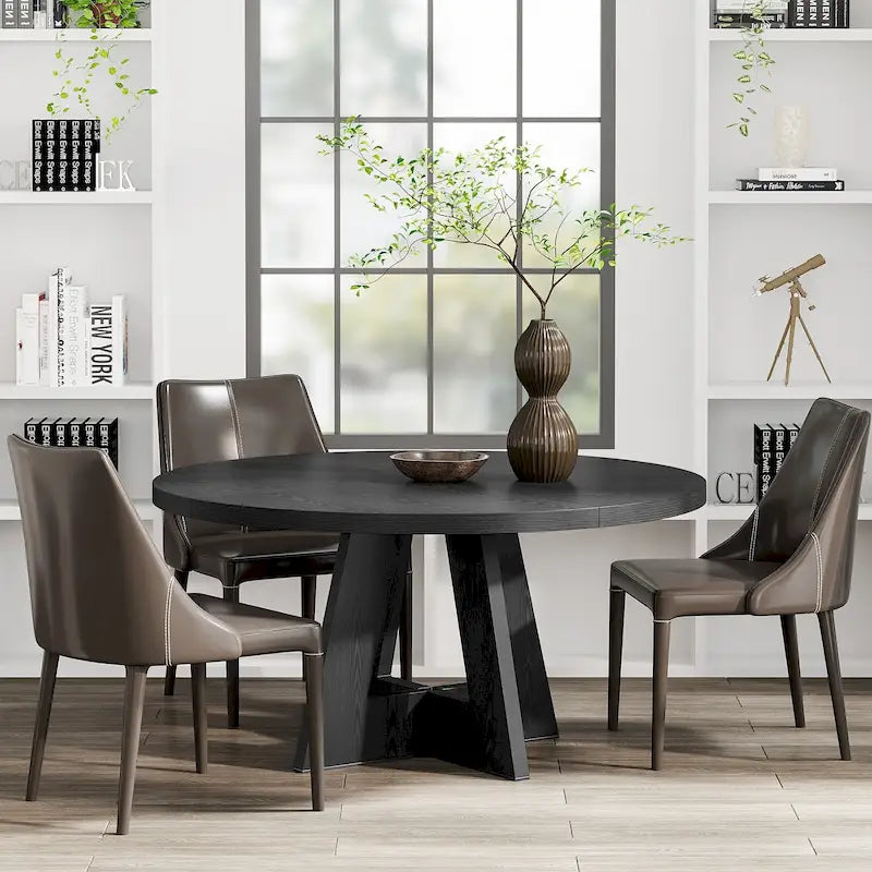 47 Inch Round Dining Table for 4, Wood Farmhouse Dinner Dinning Table for Kitchen Dining Living Room