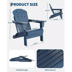 Folding Adirondack Chairs Set of 4 with 2 Side Tables, Modern Outdoor HDPE Chairs for Patio, Deck Balcony Backyard Lawn