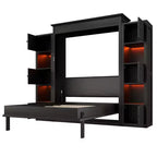 Luxystar Modern Queen Murphy Bed with 10 Storage Shelves and Upholstered Headboard, Black